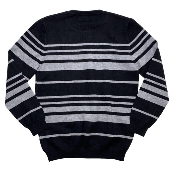 Talbots‎ Crewneck Sweater Top Women's LARGE Black Gray Striped Long-Sleeve NWOT - Picture 4 of 9